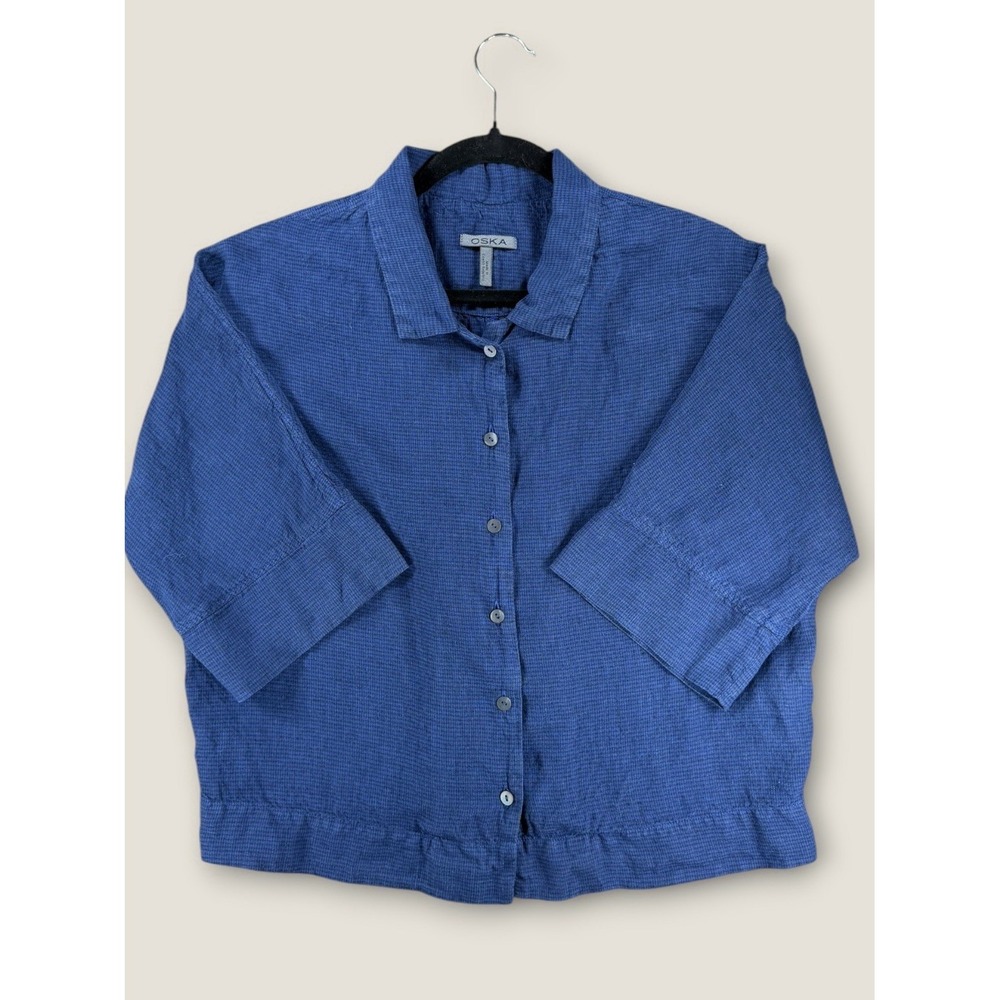 OSKA Blue Linen Boxy Button Down Shirt Women's Small/Medium